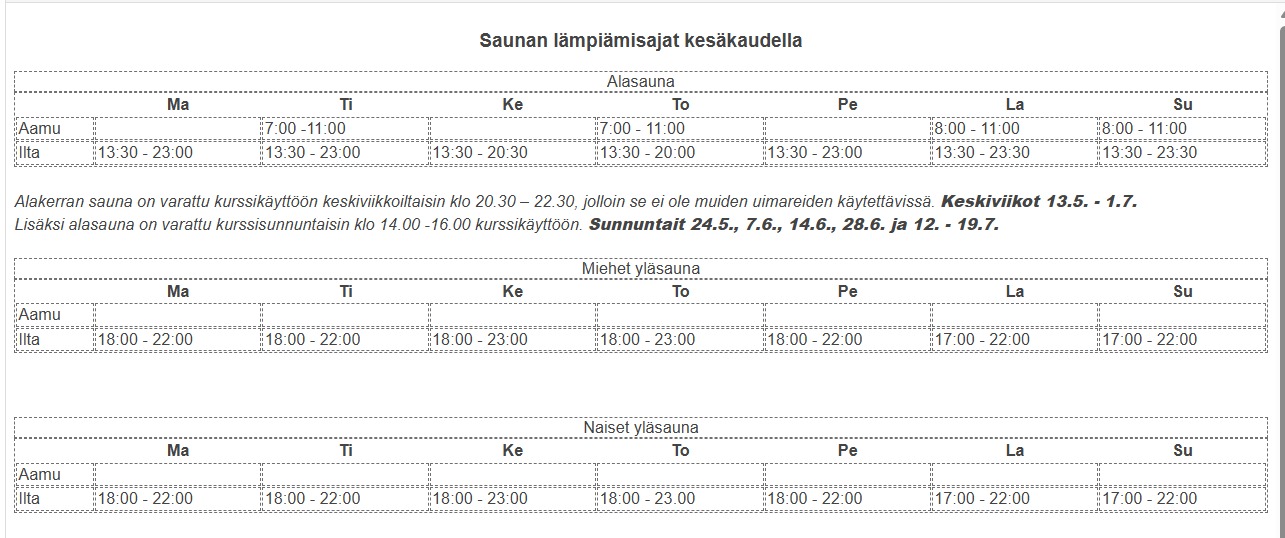 Sauna ajat kesa